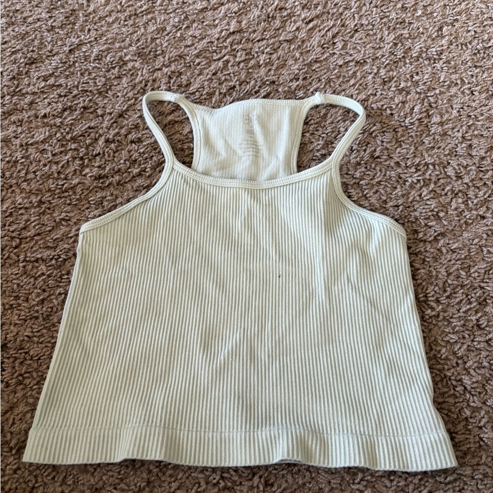 Aura Cream Ribbed Crop Tank Top